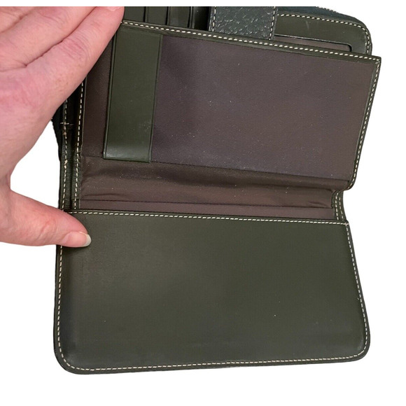 Dooney and Bourke Monogram Canvas Leather Olive Green Wallet Clutch w/ zipper - Picture 6 of 9